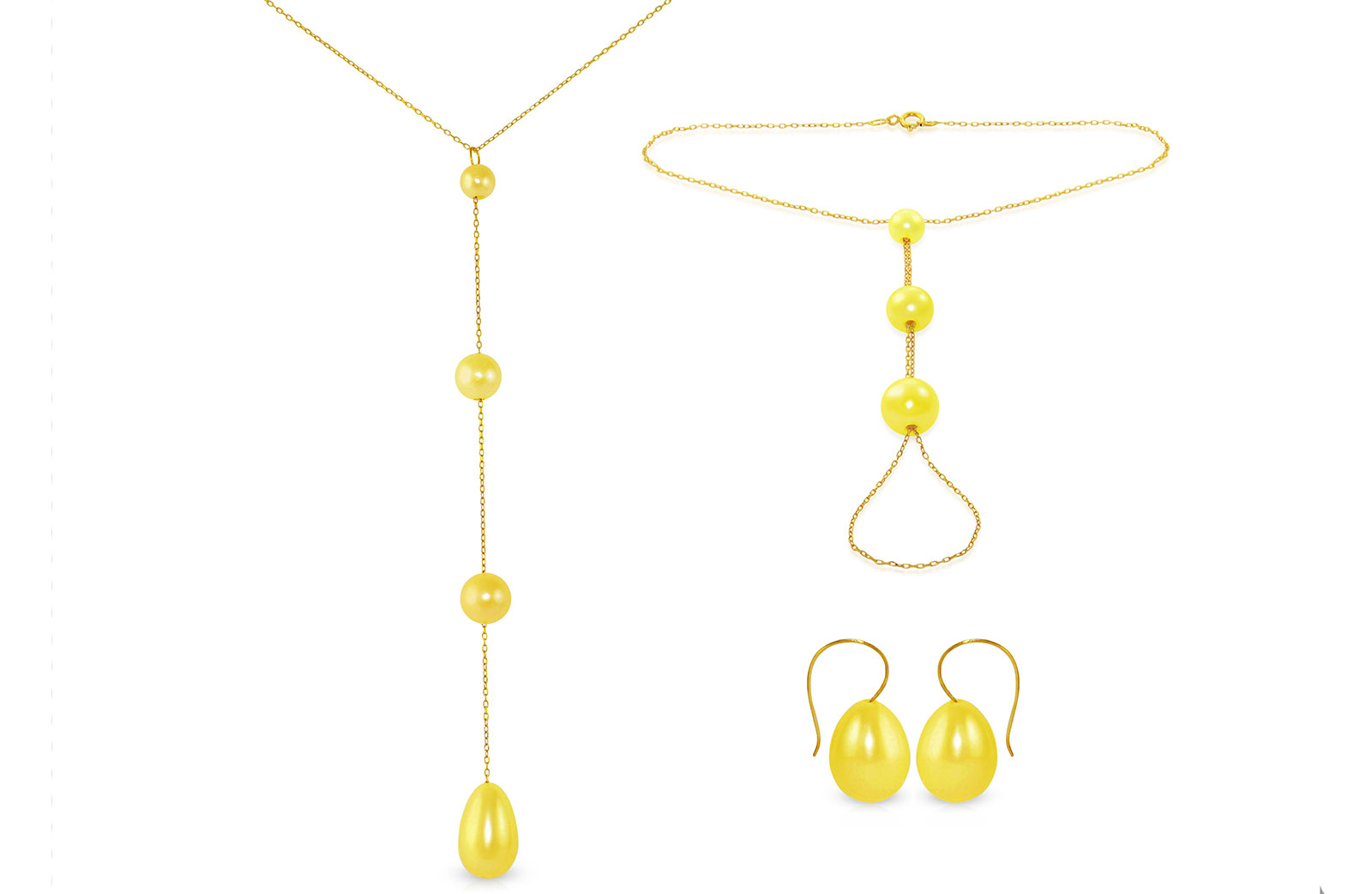 Vera Perla 10K Gold Gradual Built-in with Yellow Drop Pearl Jewelry Set, 3 Pcs